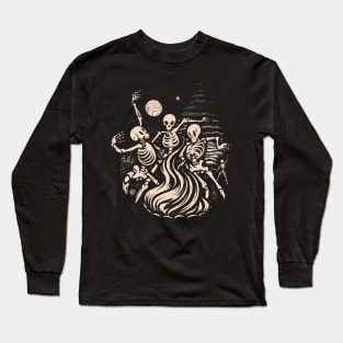 Skeletons Dancing Around a fire under the moon Long Sleeve T-Shirt